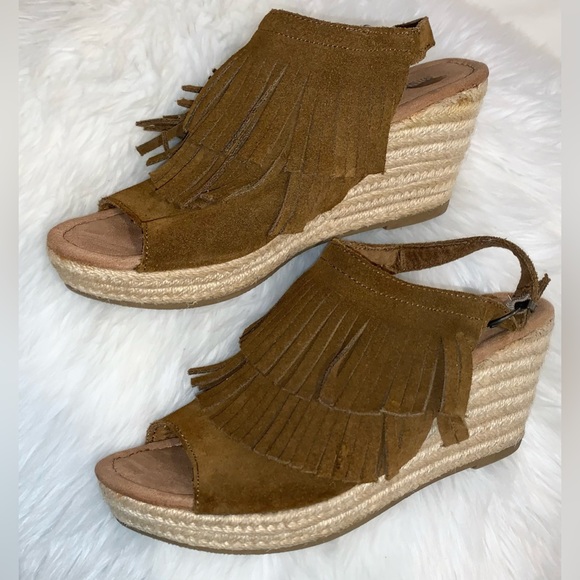 MINNETONKA suede fringe espadrille wedges women’s size 9 - Picture 4 of 17